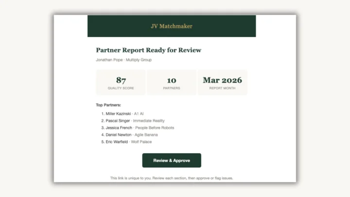 You get your report — monthly — product screenshot